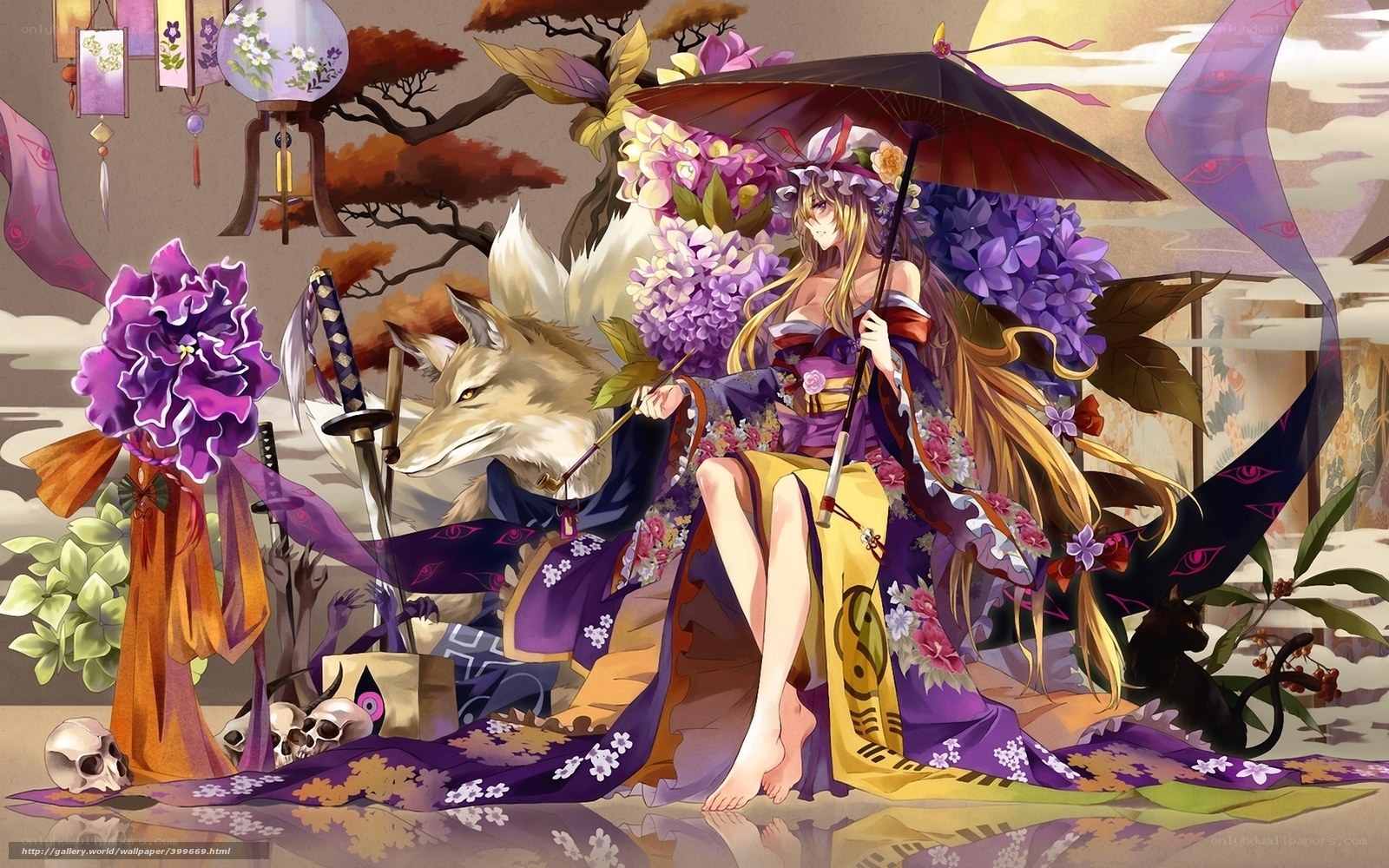 Anime girl with fox and umbrella