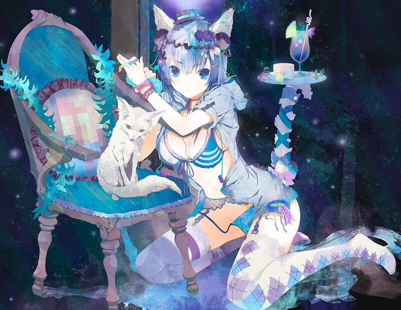Anime Girl with Fox — Blue