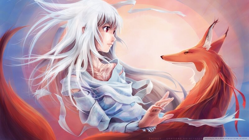 Anime girl with fox companion