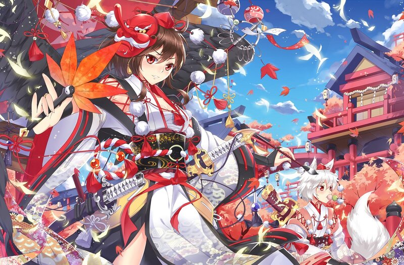 Anime Girl with Fox Companion — Red
