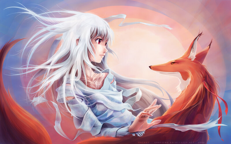 Anime girl with fox companion