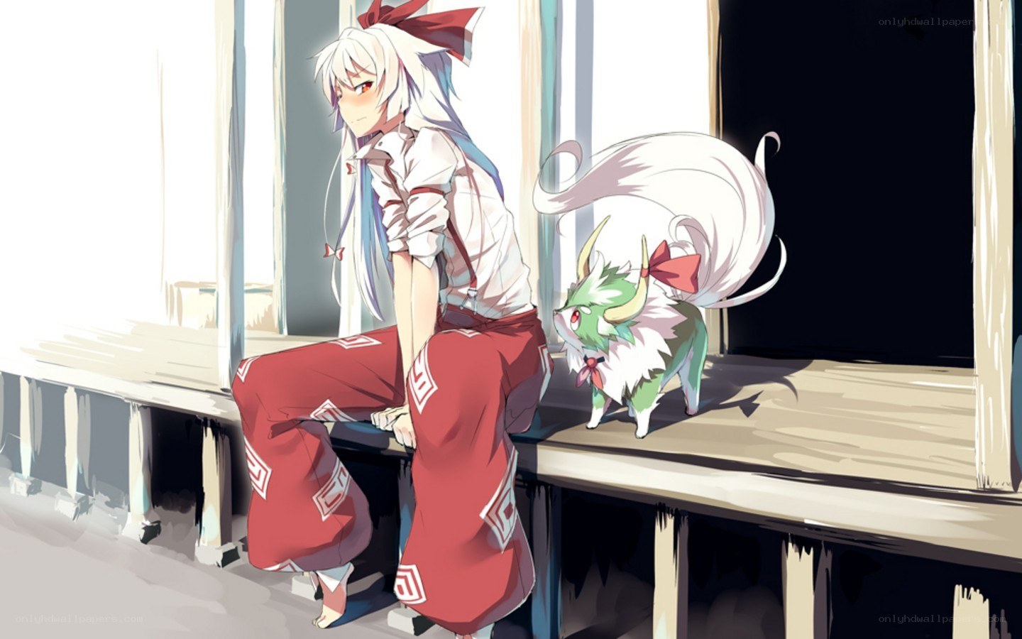 anime girl with fox creature