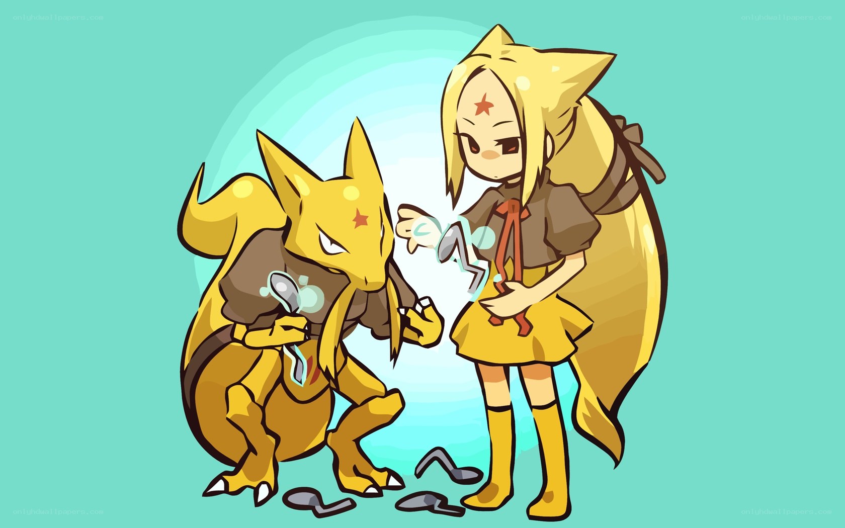 anime girl with fox creature