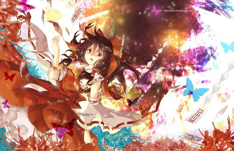 Anime girl with fox ears and butterflies
