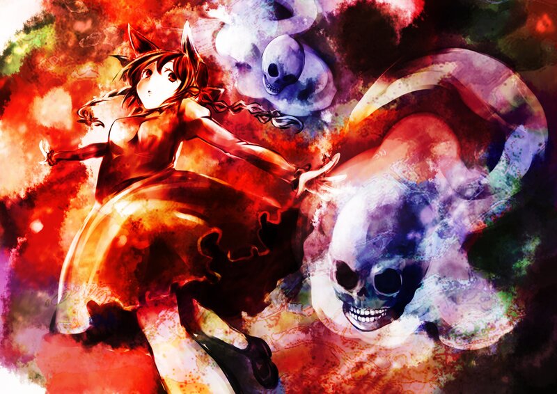 Anime girl with fox ears and skulls