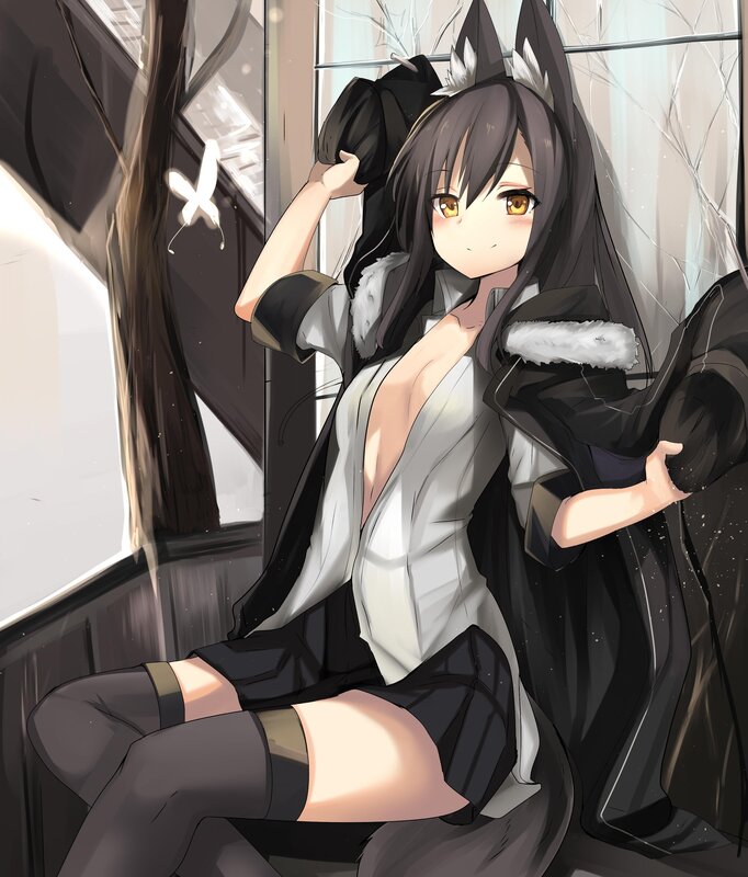 Anime Girl with Fox Ears — Black, Calm