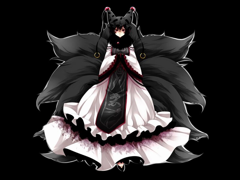 Anime Girl with Fox Ears — Black, Dramatic, Digital Art