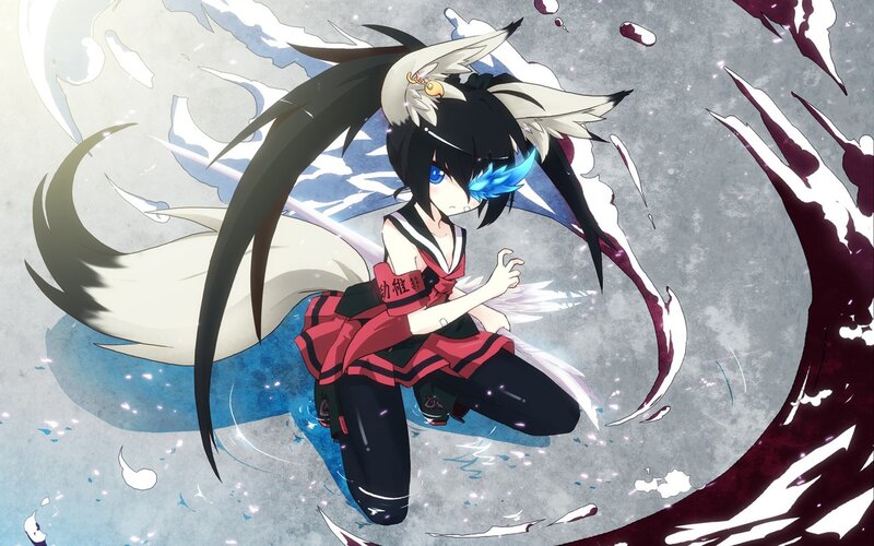 Anime Girl with Fox Ears — Black, Dramatic, Fox Ears, Tail