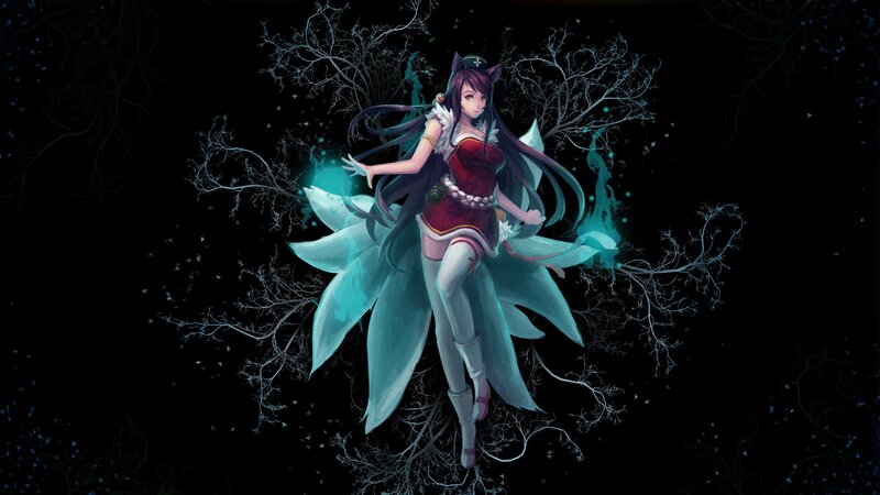 Anime Girl with Fox Ears — Black, Dramatic, Night