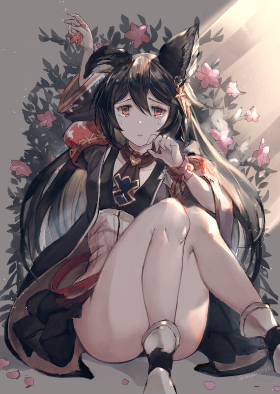 Anime Girl with Fox Ears — Black, Melancholic