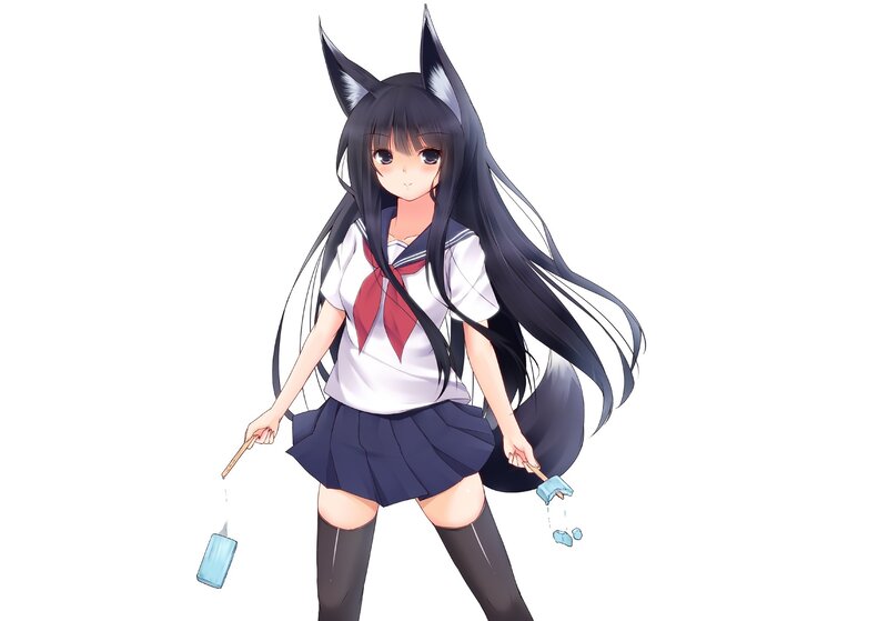 Anime Girl with Fox Ears — Black, Neutral