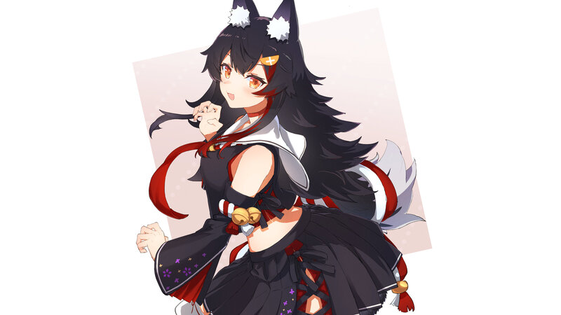 Anime Girl with Fox Ears — Black, Playful, Digital Art, Fox Ears