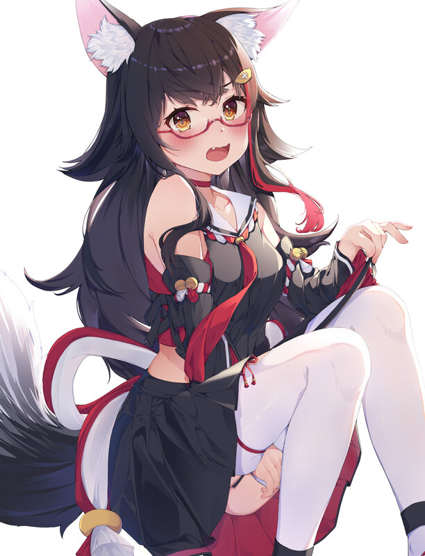 Anime Girl with Fox Ears — Black, Playful, Digital Art, Glasses