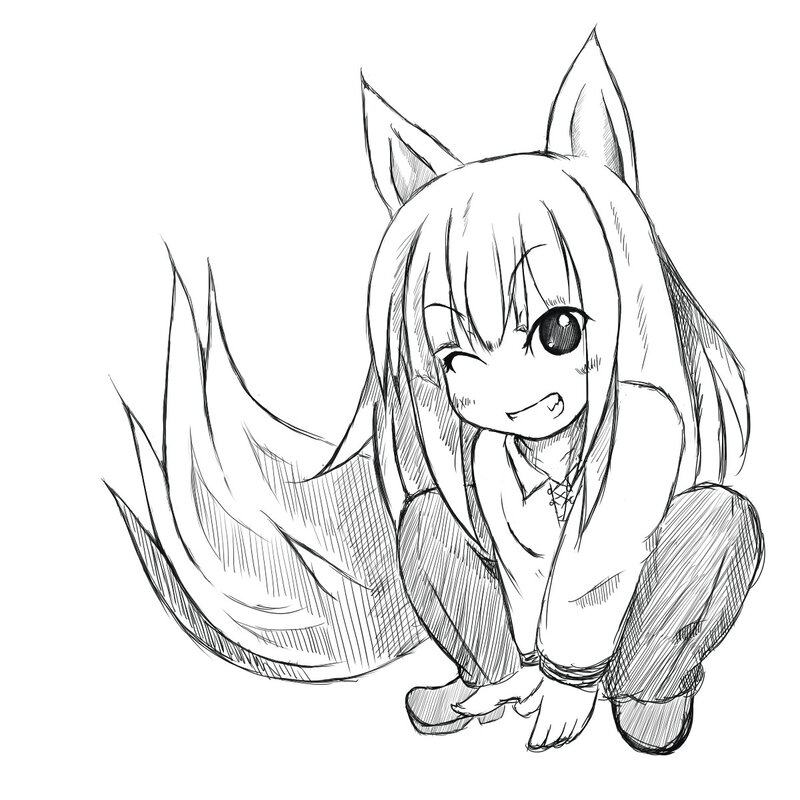 Anime Girl with Fox Ears — Black, Playful