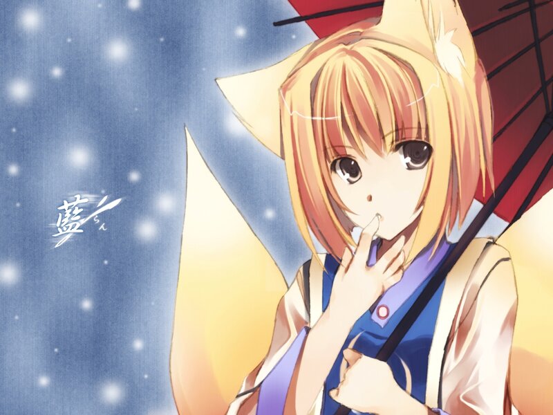 Anime Girl with Fox Ears — Blue, Calm, Winter