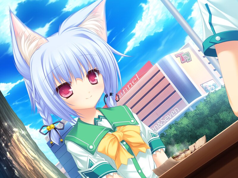Anime Girl with Fox Ears — Blue, Cheerful