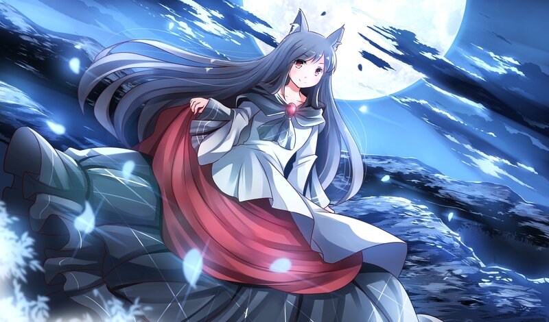 Anime Girl with Fox Ears — Blue, Dramatic, Night, Fox Ears