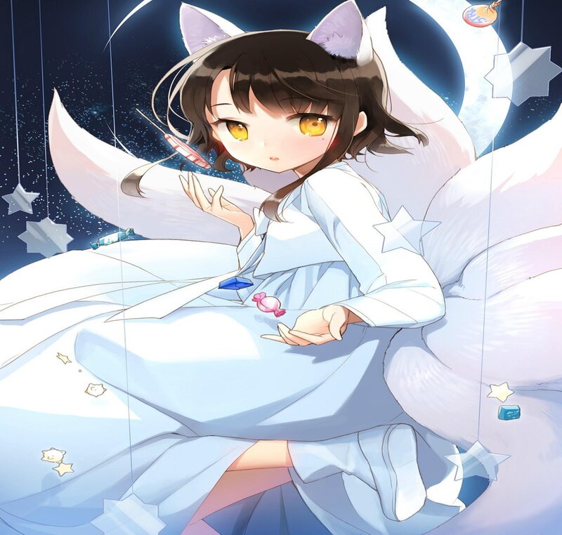 Anime Girl with Fox Ears — Blue, Dreamy