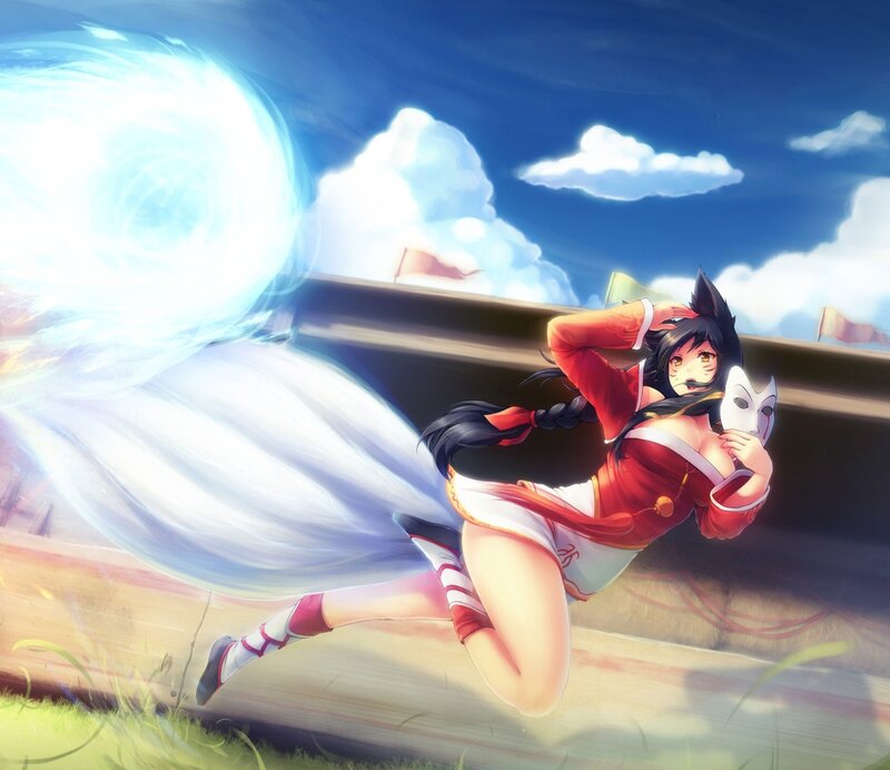 Anime Girl with Fox Ears — Blue, Dynamic, Afternoon