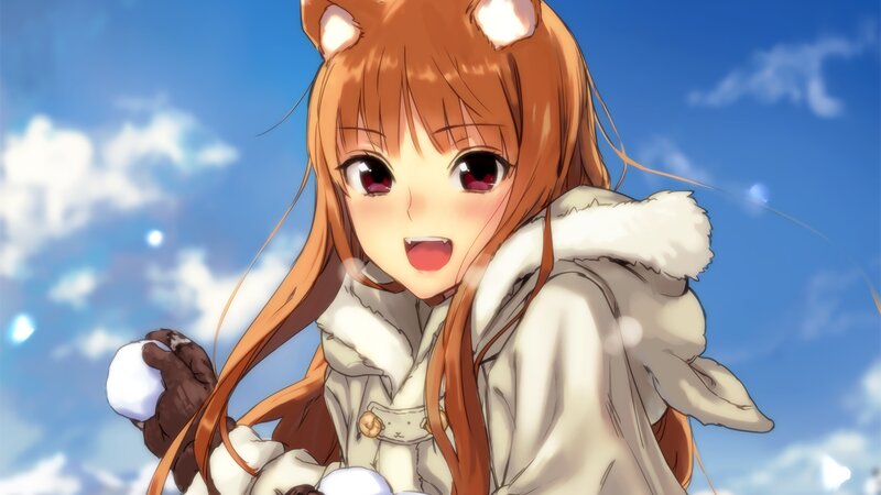 Anime Girl with Fox Ears — Blue, Playful, Winter