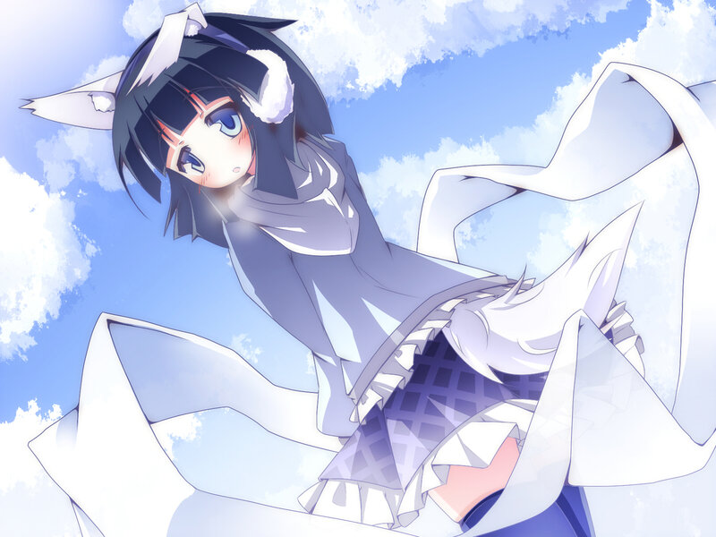 Anime Girl with Fox Ears — Blue, Serene, Afternoon, Digital Art