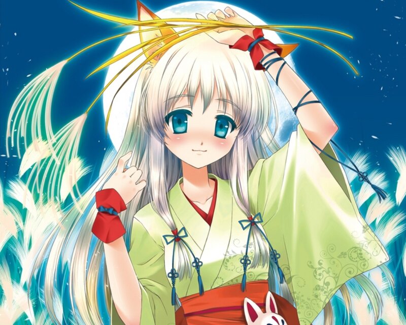 Anime Girl with Fox Ears — Blue, Serene, Night