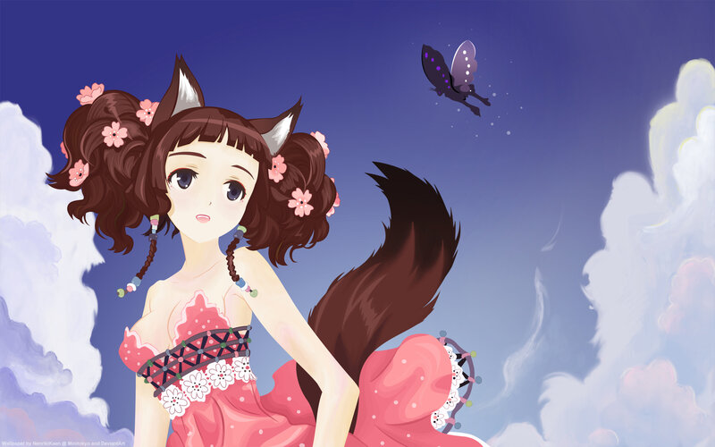 Anime Girl with Fox Ears — Blue, Serene
