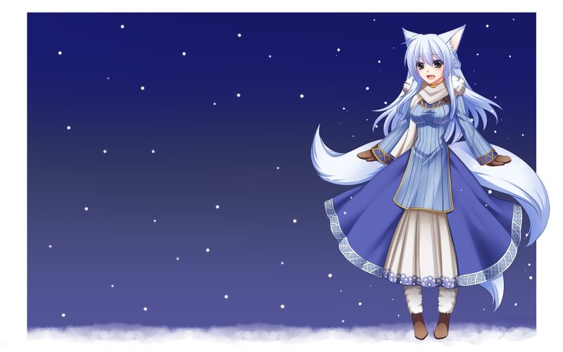 Anime Girl with Fox Ears — Blue