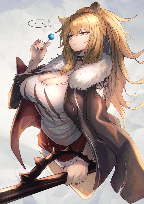 Anime Girl with Fox Ears — Brown, Calm, Digital Art, Lollipop