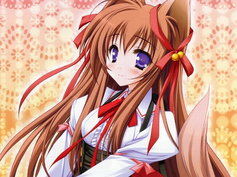 Anime Girl with Fox Ears — Brown, Cheerful, Fox Ears