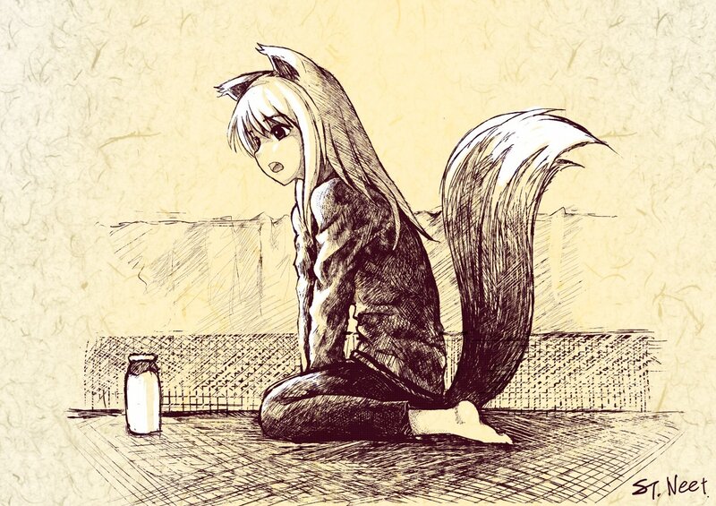 Anime Girl with Fox Ears — Brown, Melancholic, Manga