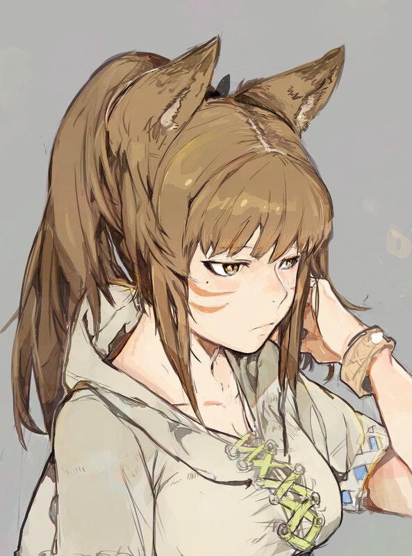 Anime Girl with Fox Ears — Brown, Neutral, Digital Art