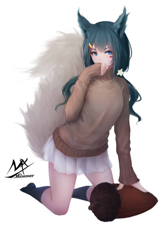 Anime Girl with Fox Ears — Brown, Playful, Digital Art, Fox Ears, Tail