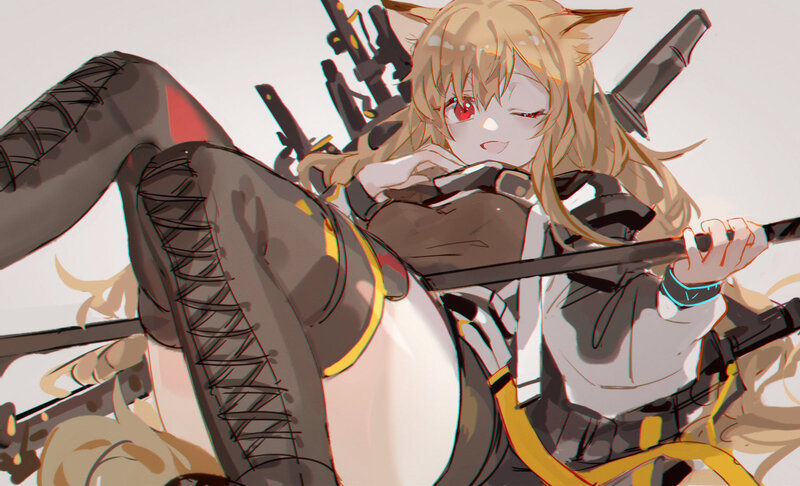 Anime Girl with Fox Ears — Brown, Playful, Digital Art, Swords