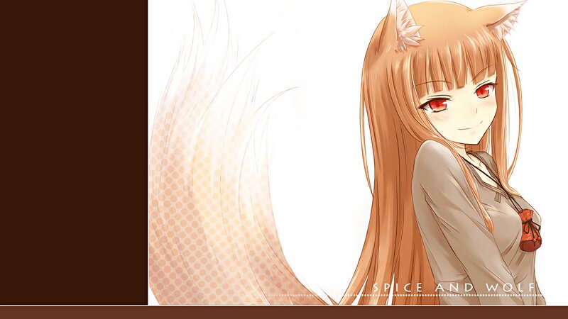 Anime Girl with Fox Ears — Brown, Playful, Fox Ears, Tail, Red Eyes