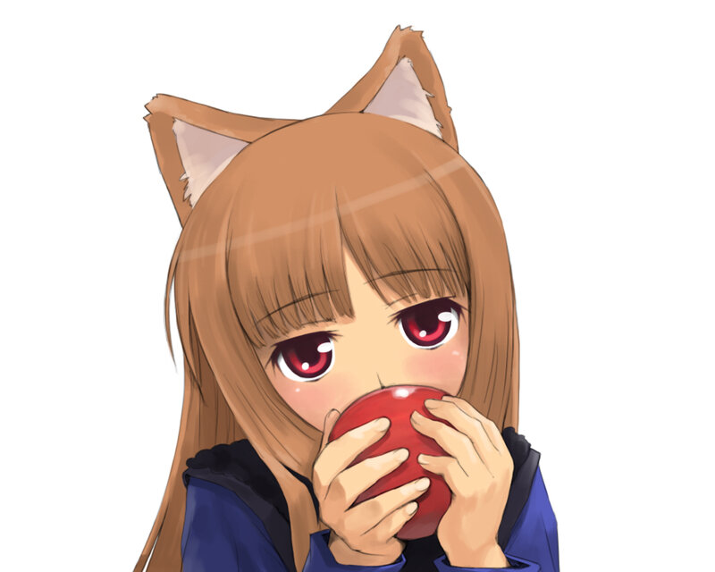 anime girl with fox ears eating apple