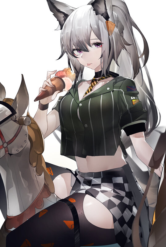 Anime Girl with Fox Ears — Gray, Calm, Digital Art, Ice Cream