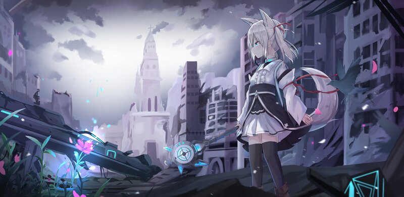 Anime Girl with Fox Ears — Gray, Dramatic