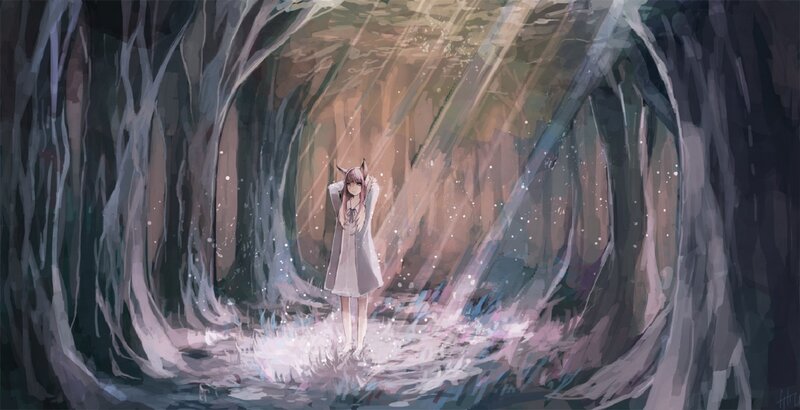 Anime Girl with Fox Ears — Gray, Serene