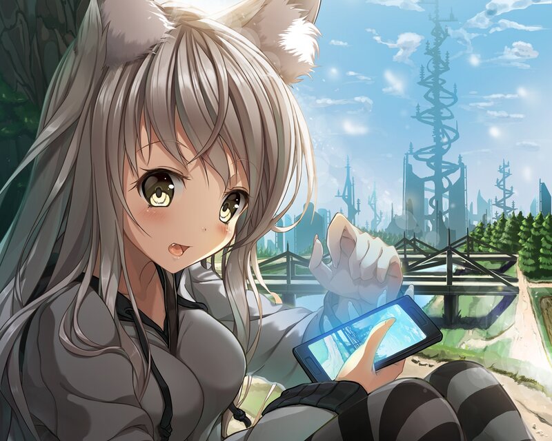 Anime Girl with Fox Ears — Gray