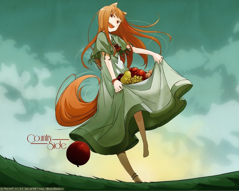 Anime Girl with Fox Ears — Green, Cheerful
