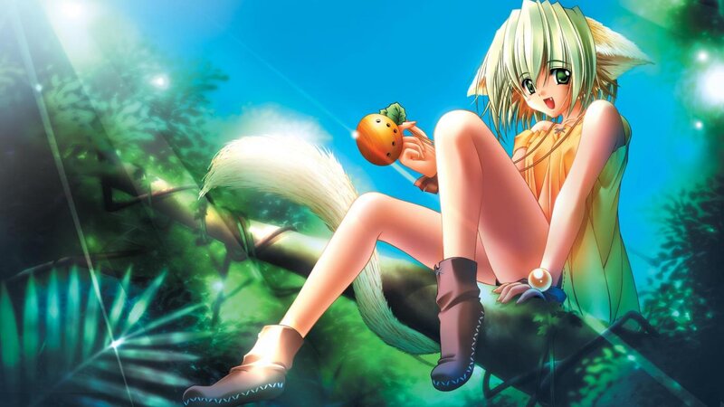 Anime Girl with Fox Ears — Green, Serene, Afternoon