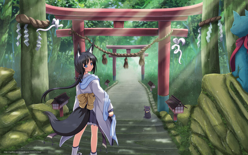 Anime Girl with Fox Ears — Green, Serene, Morning, Digital Art