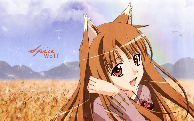Anime girl with fox ears in a field