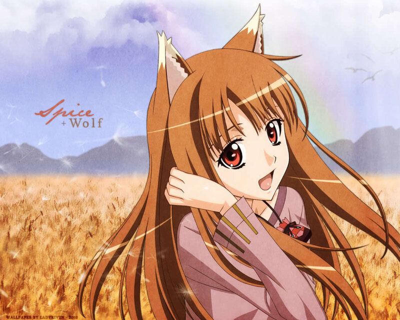 Anime girl with fox ears in field