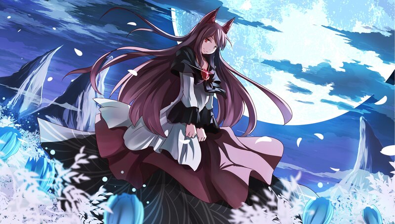 anime girl with fox ears in storm