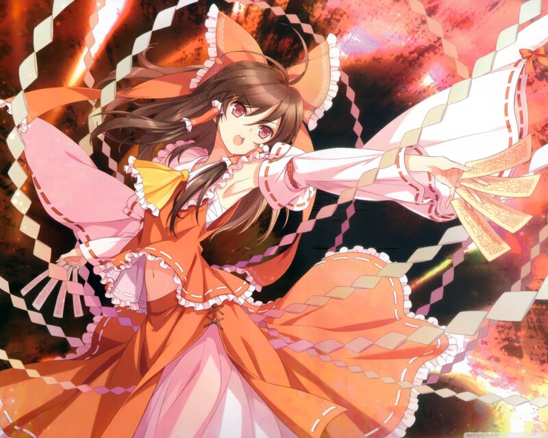 Anime Girl with Fox Ears — Orange, Dramatic, Fox Ears, Paper Talismans