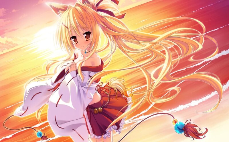 Anime Girl with Fox Ears — Orange, Dramatic, Sunset