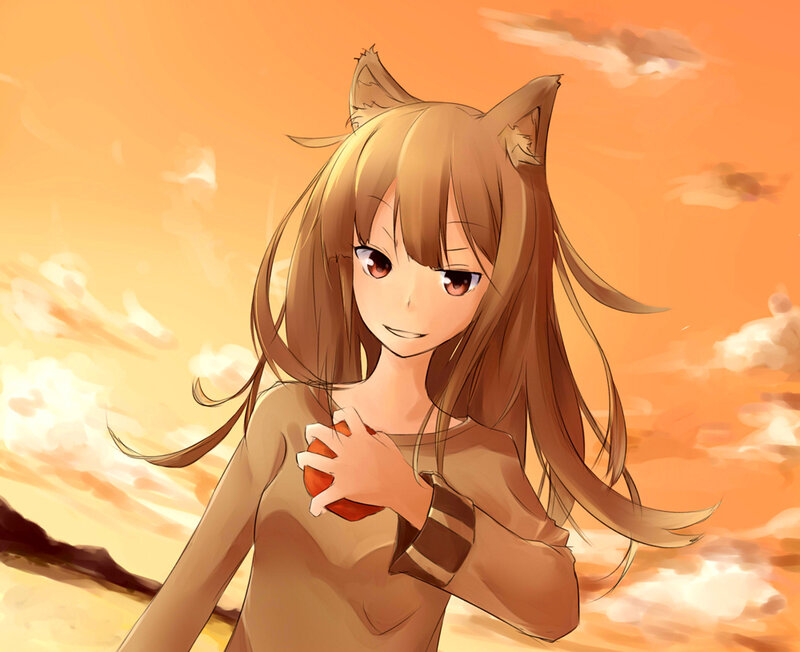 Anime Girl with Fox Ears — Orange, Serene, Sunset, Digital Art, Fox Ears