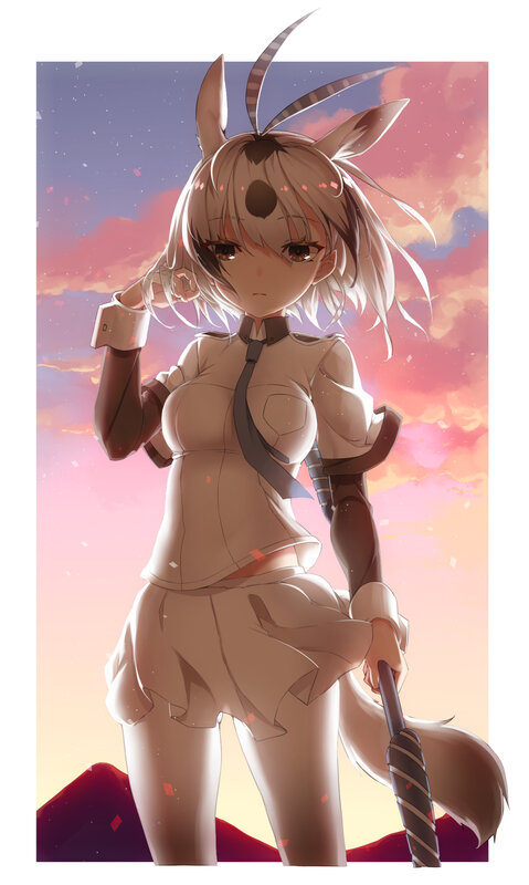 Anime Girl with Fox Ears — Pink, Dramatic, Sunset